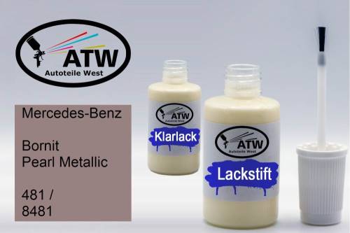 Mercedes-Benz, Bornit Pearl Metallic, 481 / 8481: 20ml Lackstift + 20ml Klarlack - Set, von ATW Autoteile West.